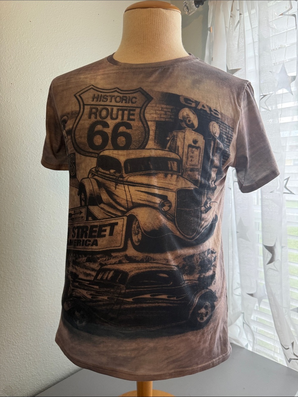 Route 66 Graphic Men’s T-Shirt - Brown Vintage Wash